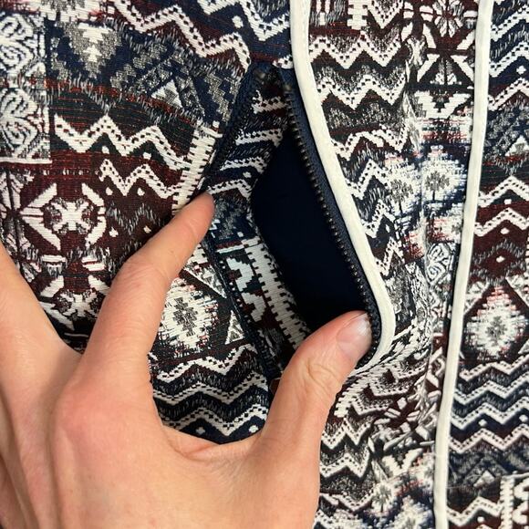 Zara Basic Patchwork Motorcycle Longline Blazer Jacket sz XS Tapestry Jacquard - Picture 6 of 8